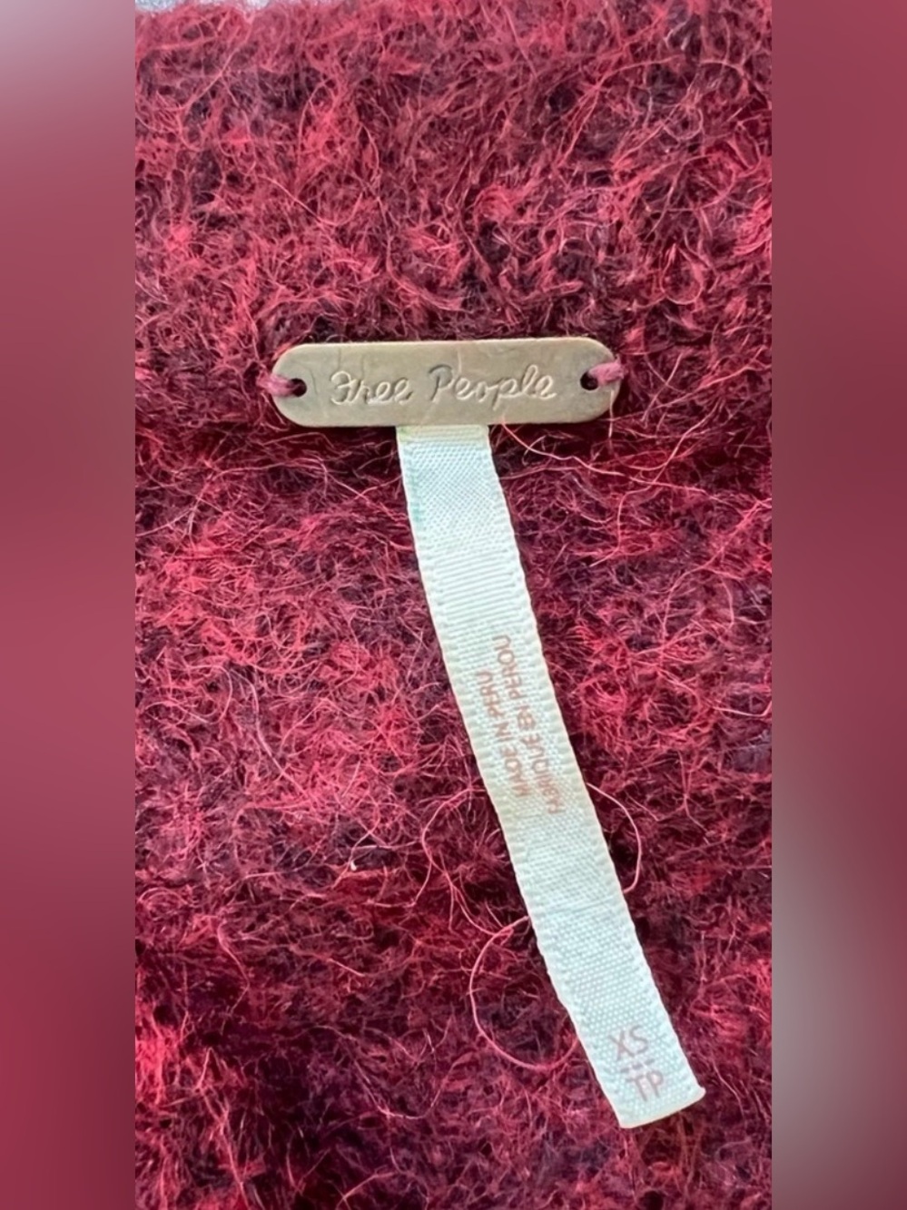 Free People Alpaca Wool Angelic Sweater Womens Sz XS Red Burgundy Oversized NWT - Picture 9 of 11